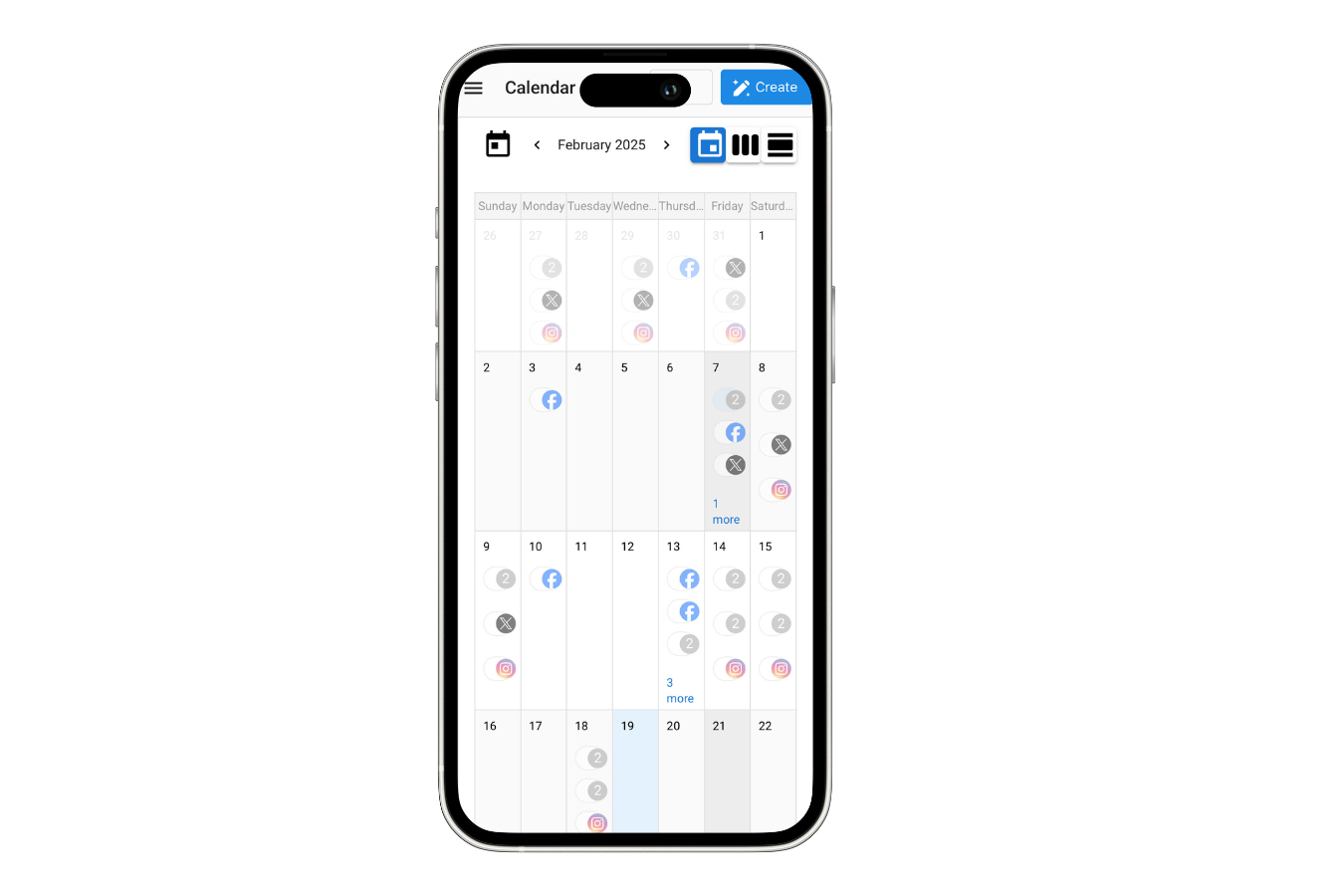 iPhone showing Social Media management Calendar